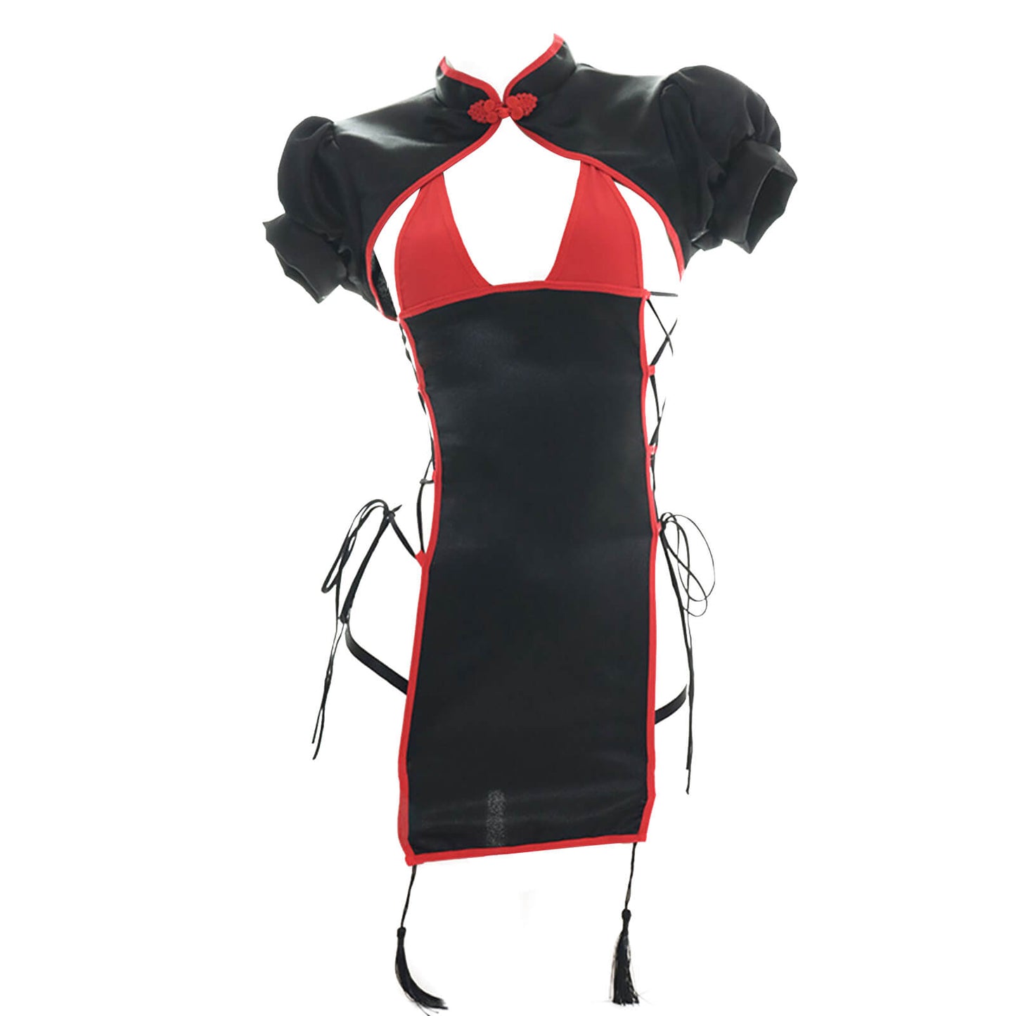 Chinese Classical Cheongsam Lingerie Dress High Split Side Straps Cosplay Outfit