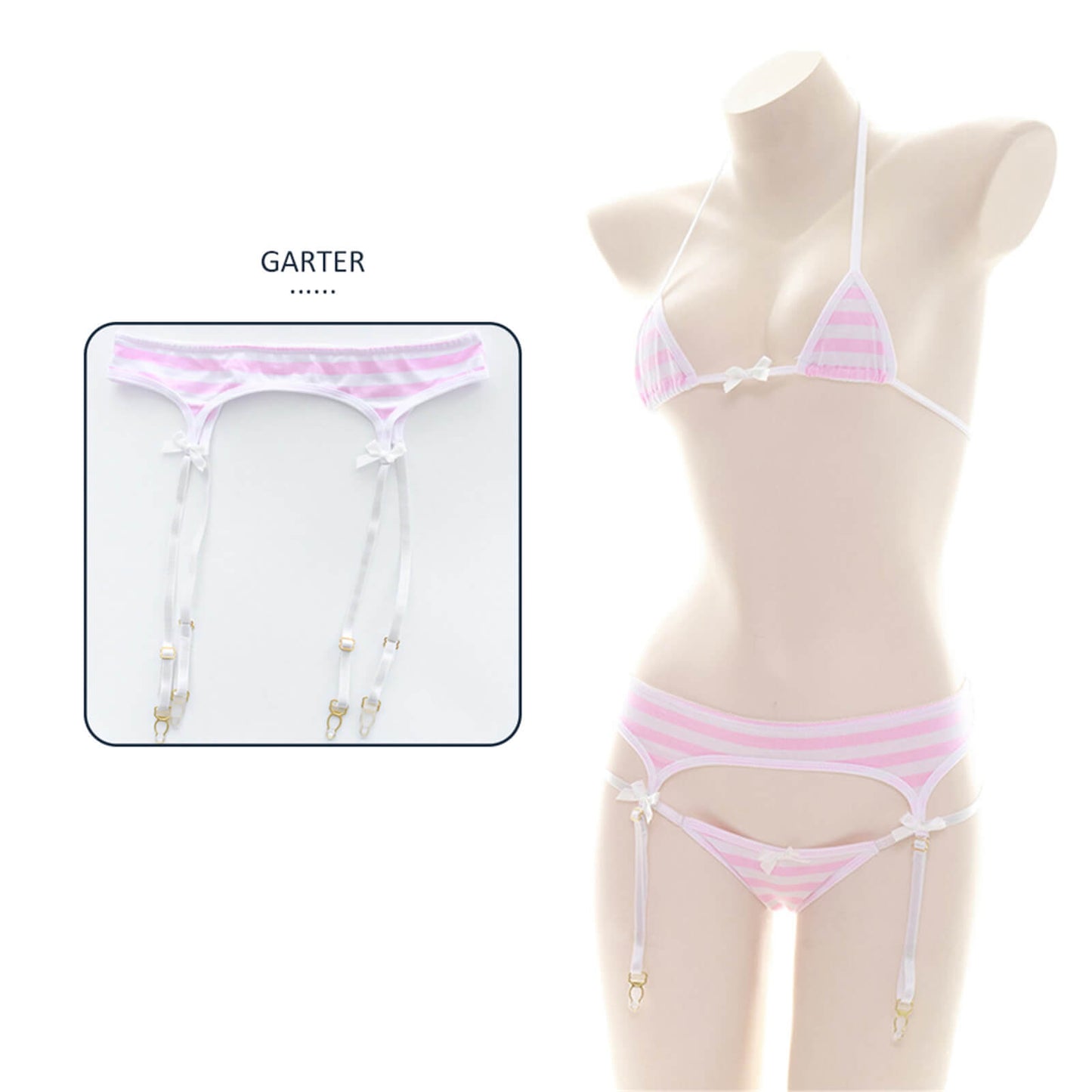 Anime Lingerie Sexy Cute Striped Micro Bikini Cosplay Bra and Panty Set