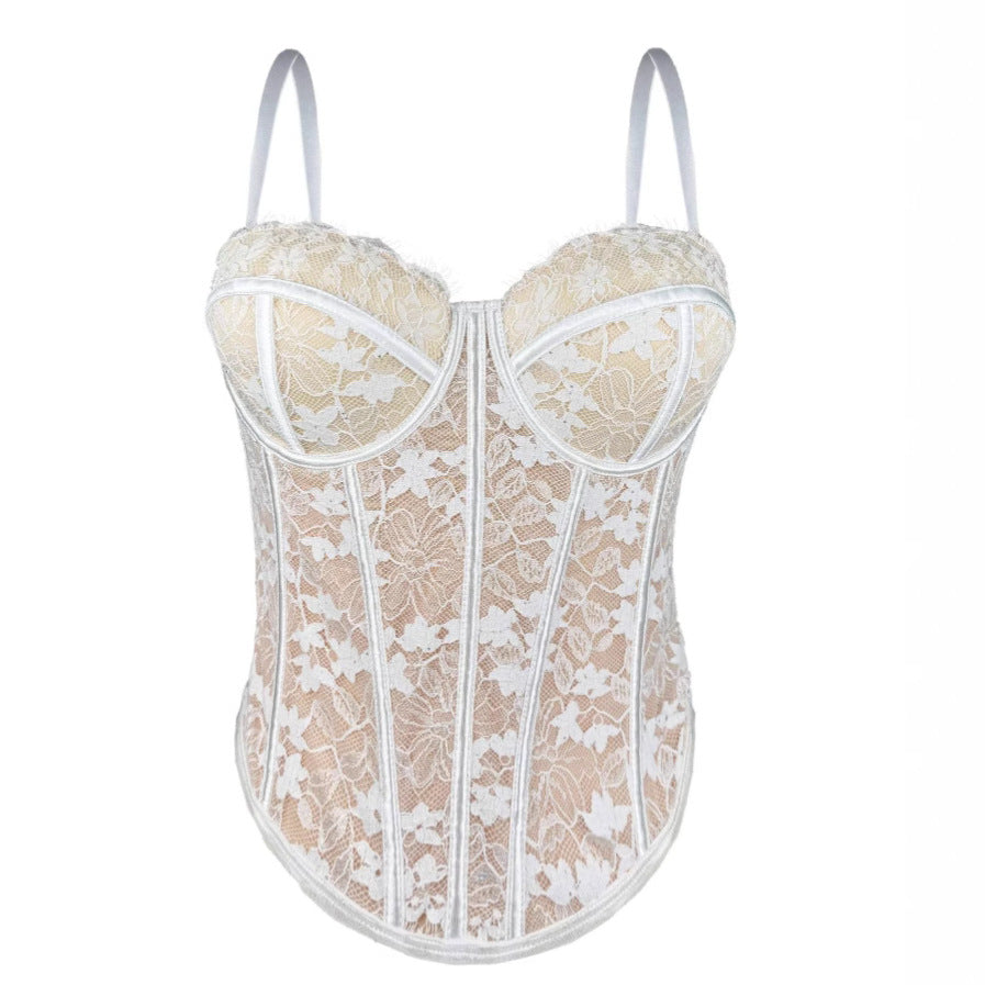 Sheer Rose Lace Bustier — Floral Corset Top