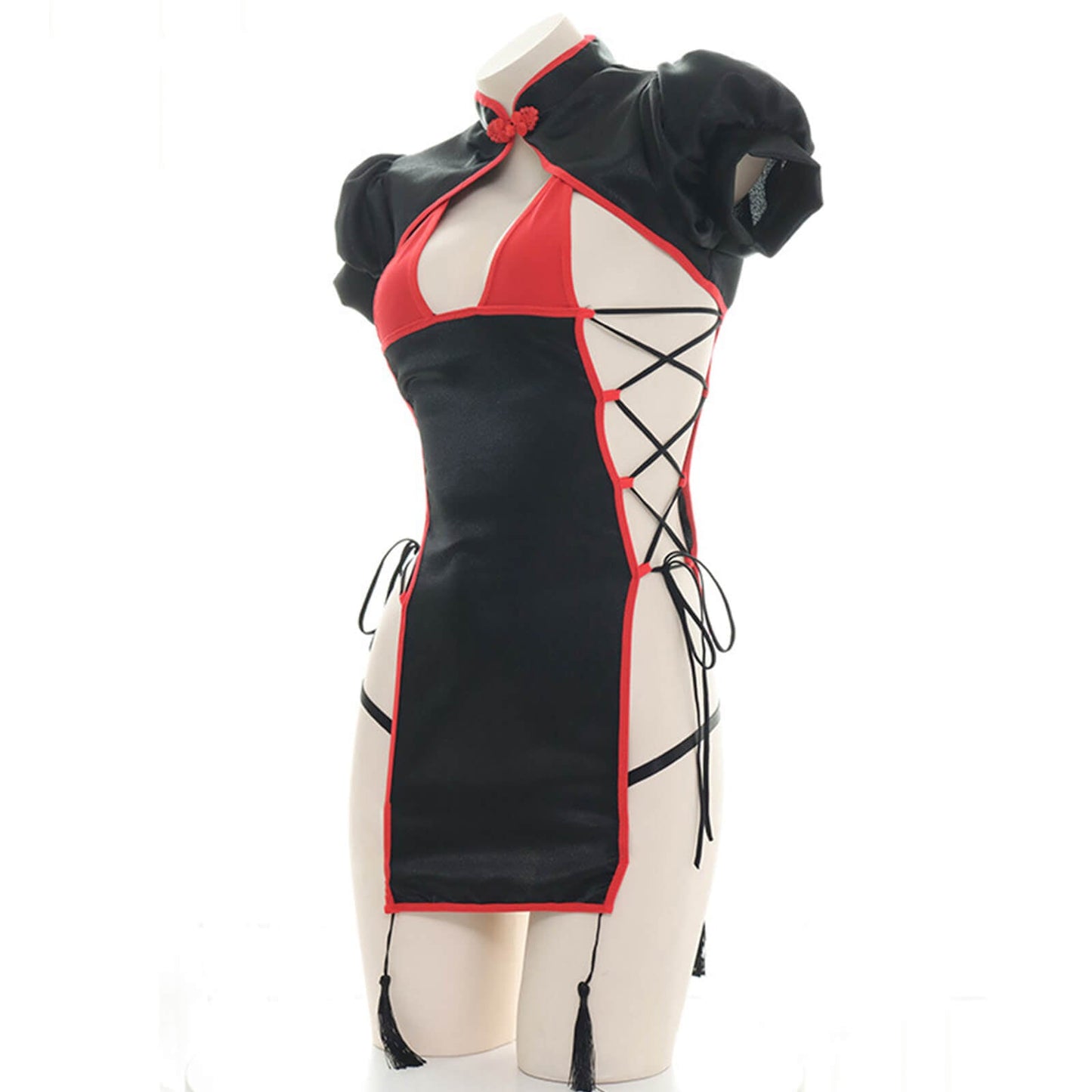 Chinese Classical Cheongsam Lingerie Dress High Split Side Straps Cosplay Outfit