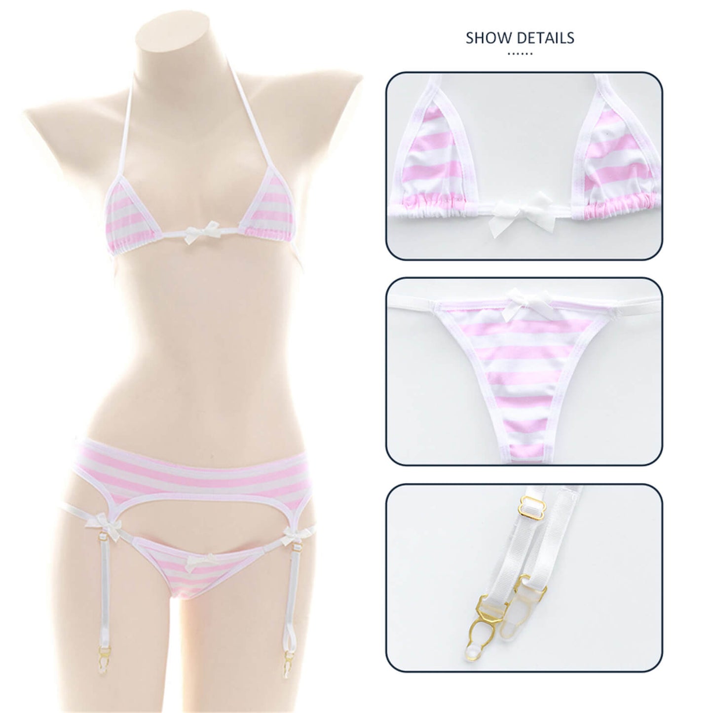 Anime Lingerie Sexy Cute Striped Micro Bikini Cosplay Bra and Panty Set