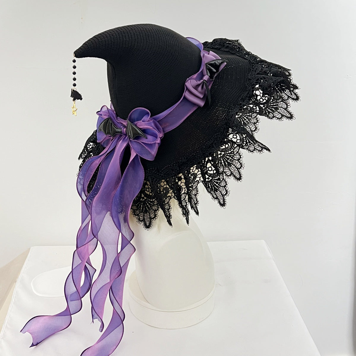 Bat Bow Lace Witch Hat