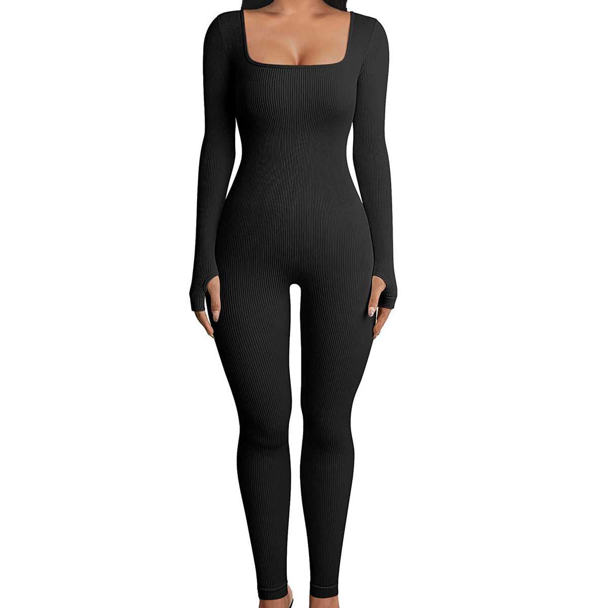 Square Neck Ribbed Jumpsuit