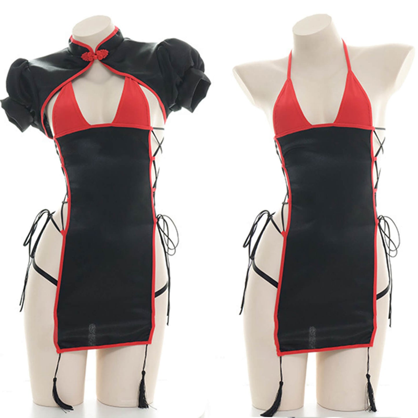 Chinese Classical Cheongsam Lingerie Dress High Split Side Straps Cosplay Outfit