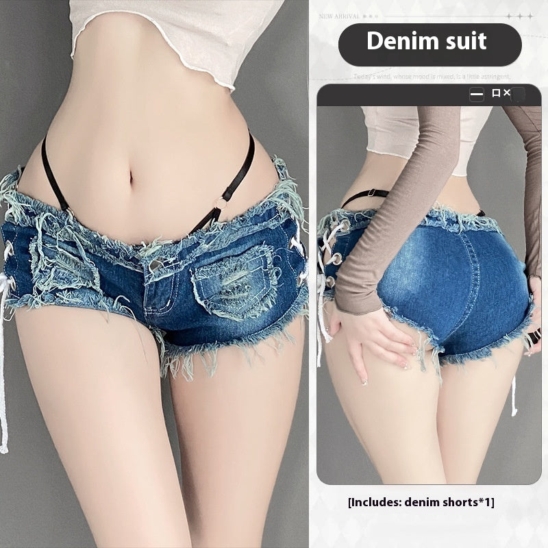 Lace-Up Distressed Denim Micro Shorts