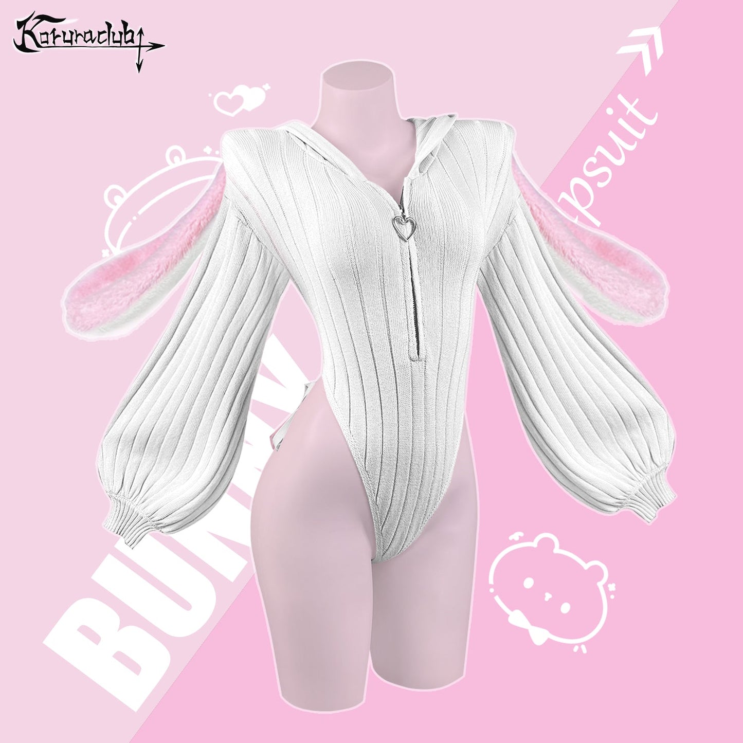 Chic Bunny Ear Hoodie Bodysuit for sale