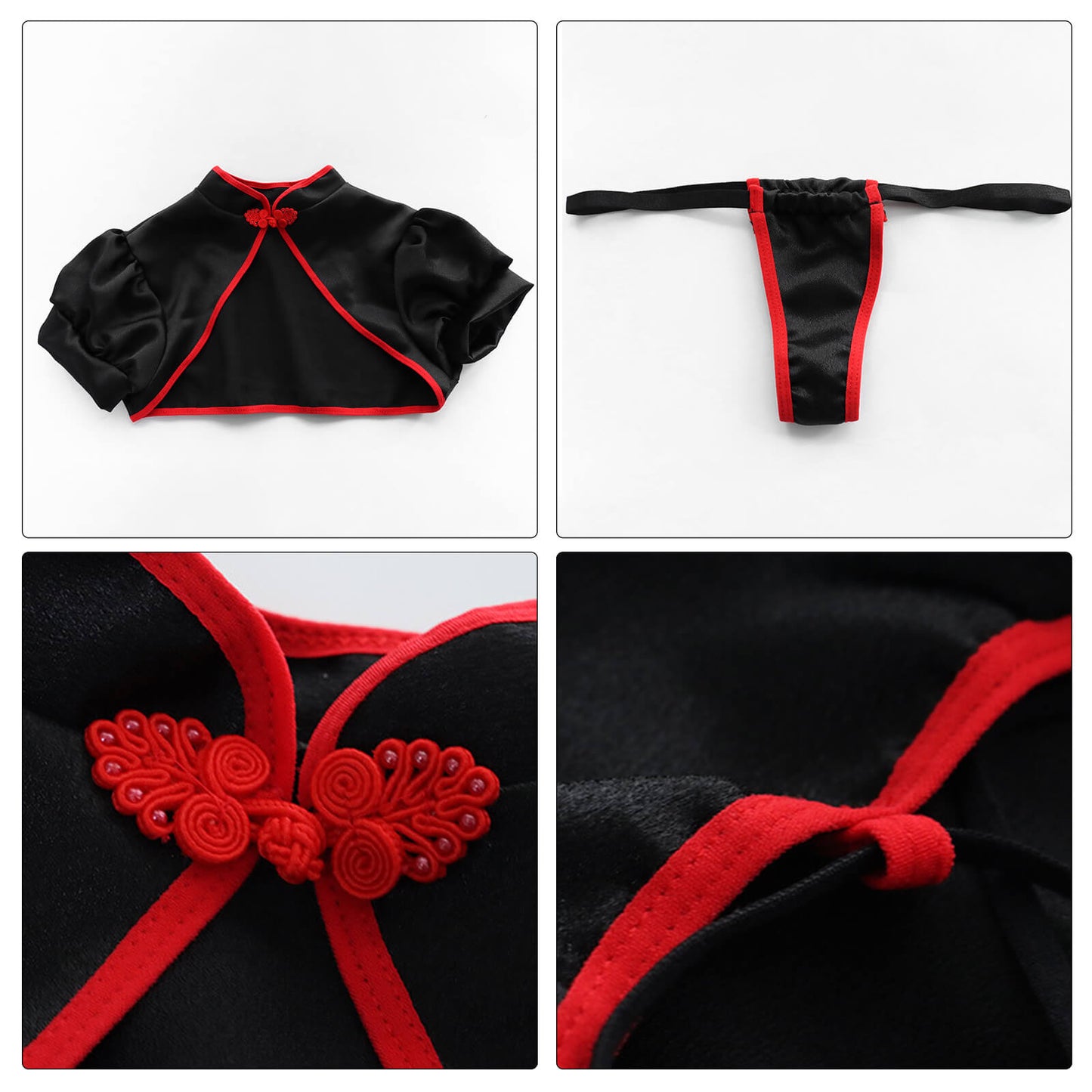Chinese Classical Cheongsam Lingerie Dress High Split Side Straps Cosplay Outfit