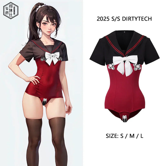 Japanese Anime Sailor Style Two-Piece Uniform Swimsuit Set with Bandage Design