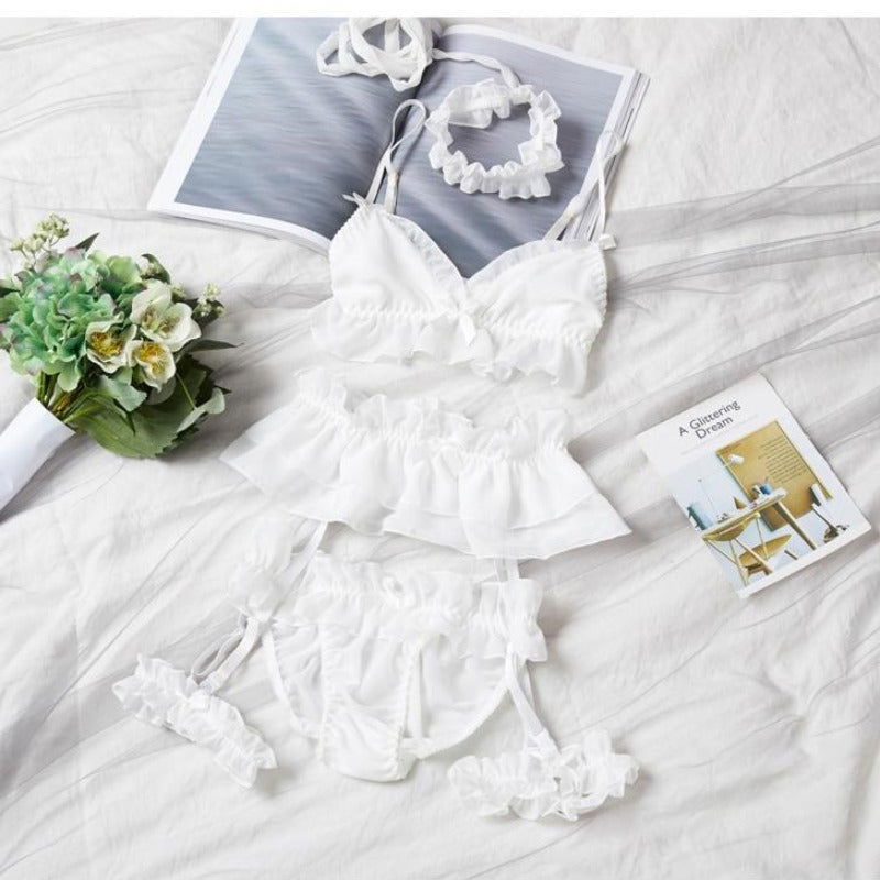 Sexy Anime Ruffled Bows Stockings Cosplay Lingerie Set