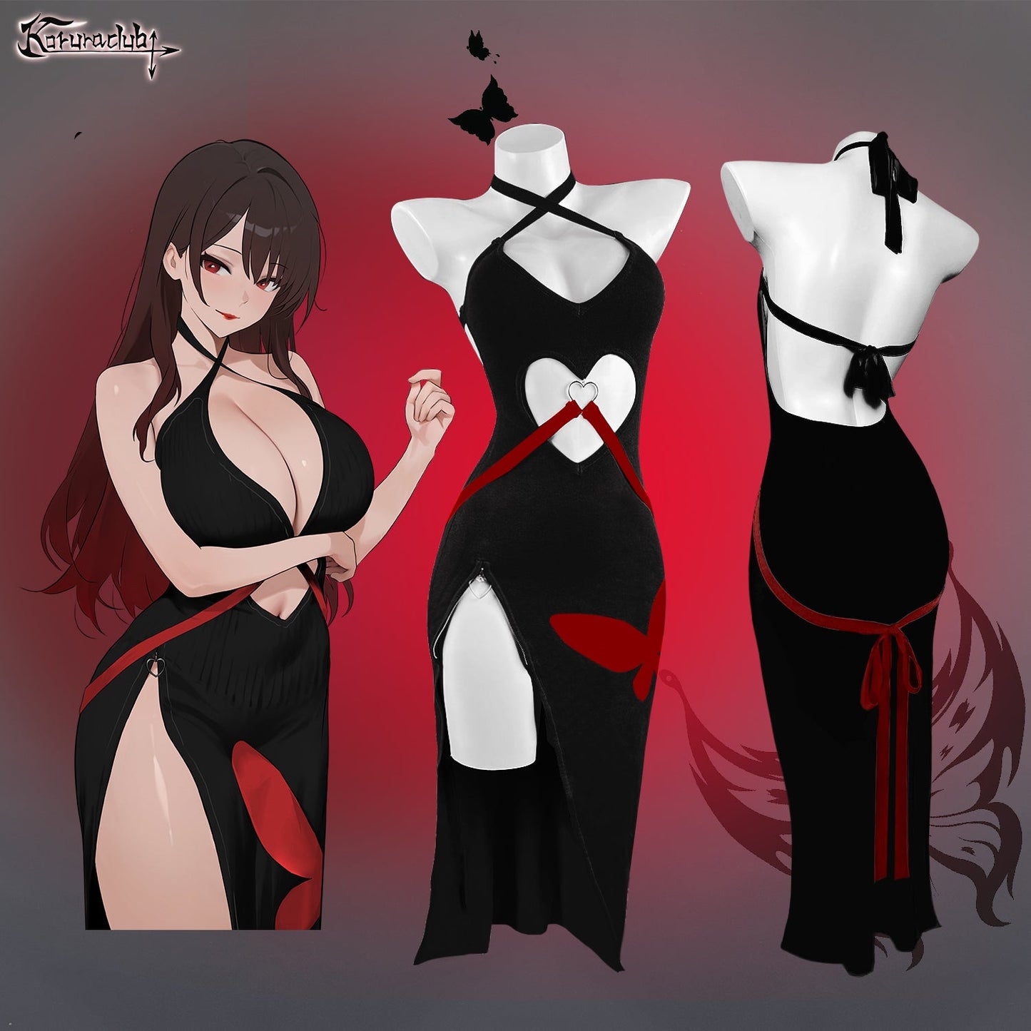 Sexy Red Heart Cutout Dress For Female