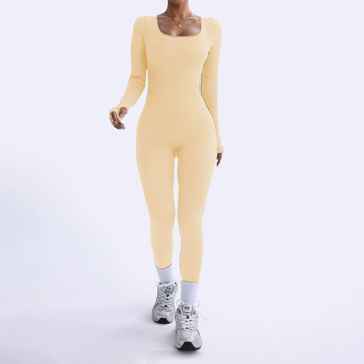 Square Neck Ribbed Jumpsuit