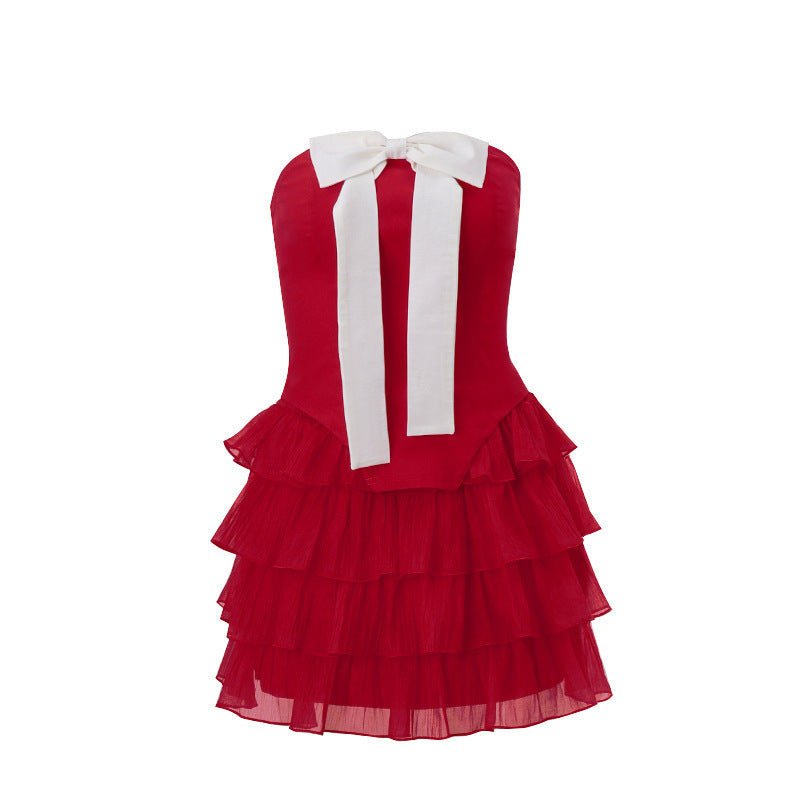 Ruffle Bow Mini Dress — Coquette Party Dress