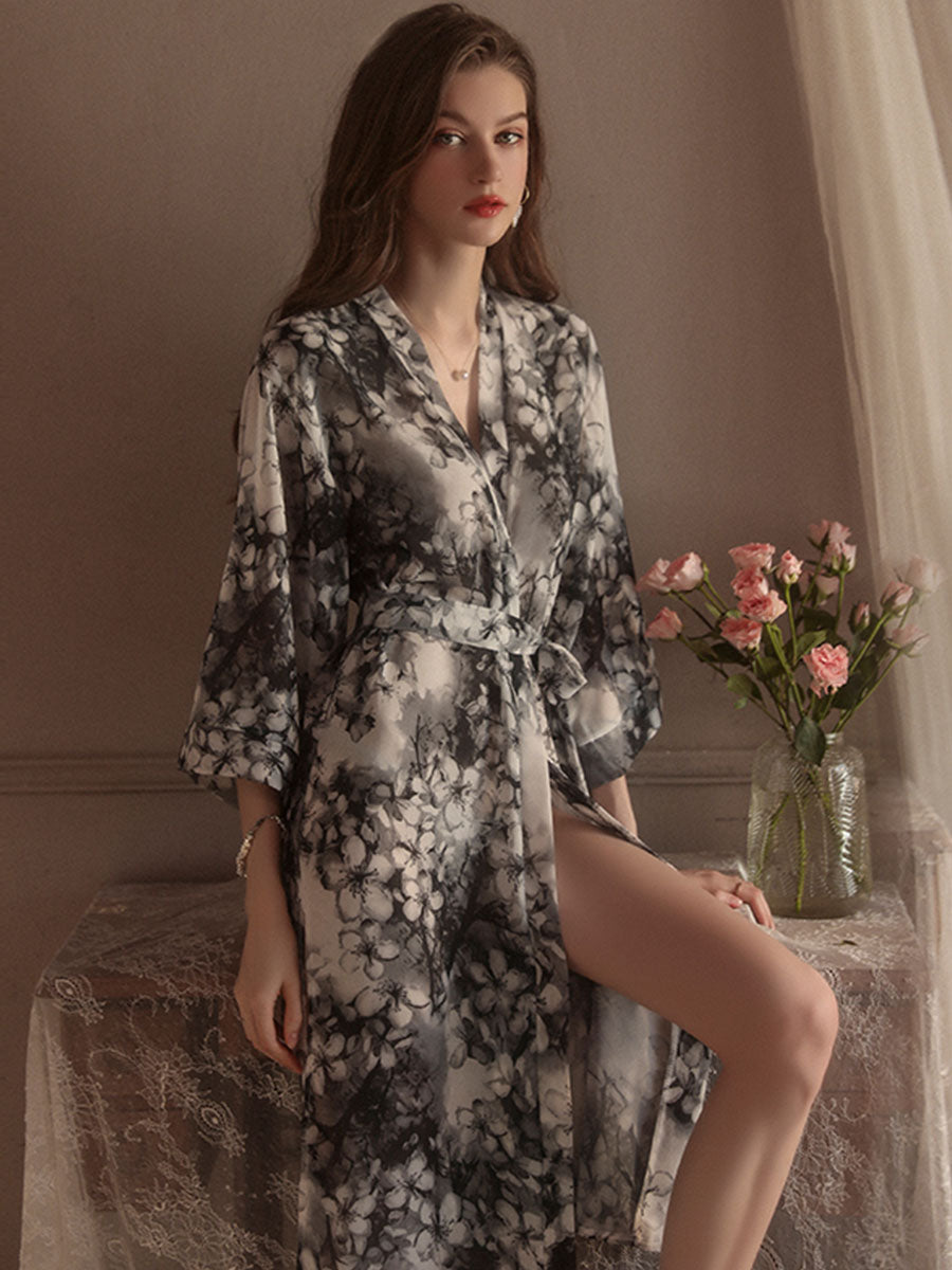 Grey Chiffon Kimono Robe