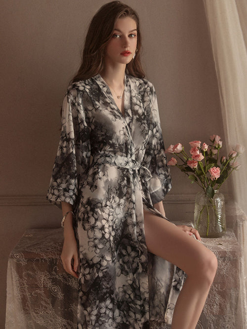 Grey Chiffon Kimono Robe