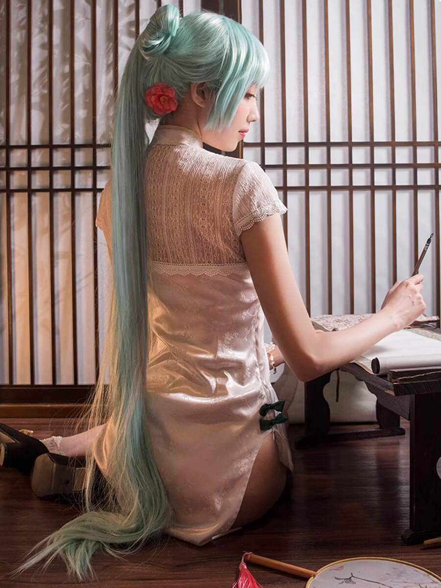 Chinese Cheongsam Dress White Side Slit Tradition Anime Cosplay Costume