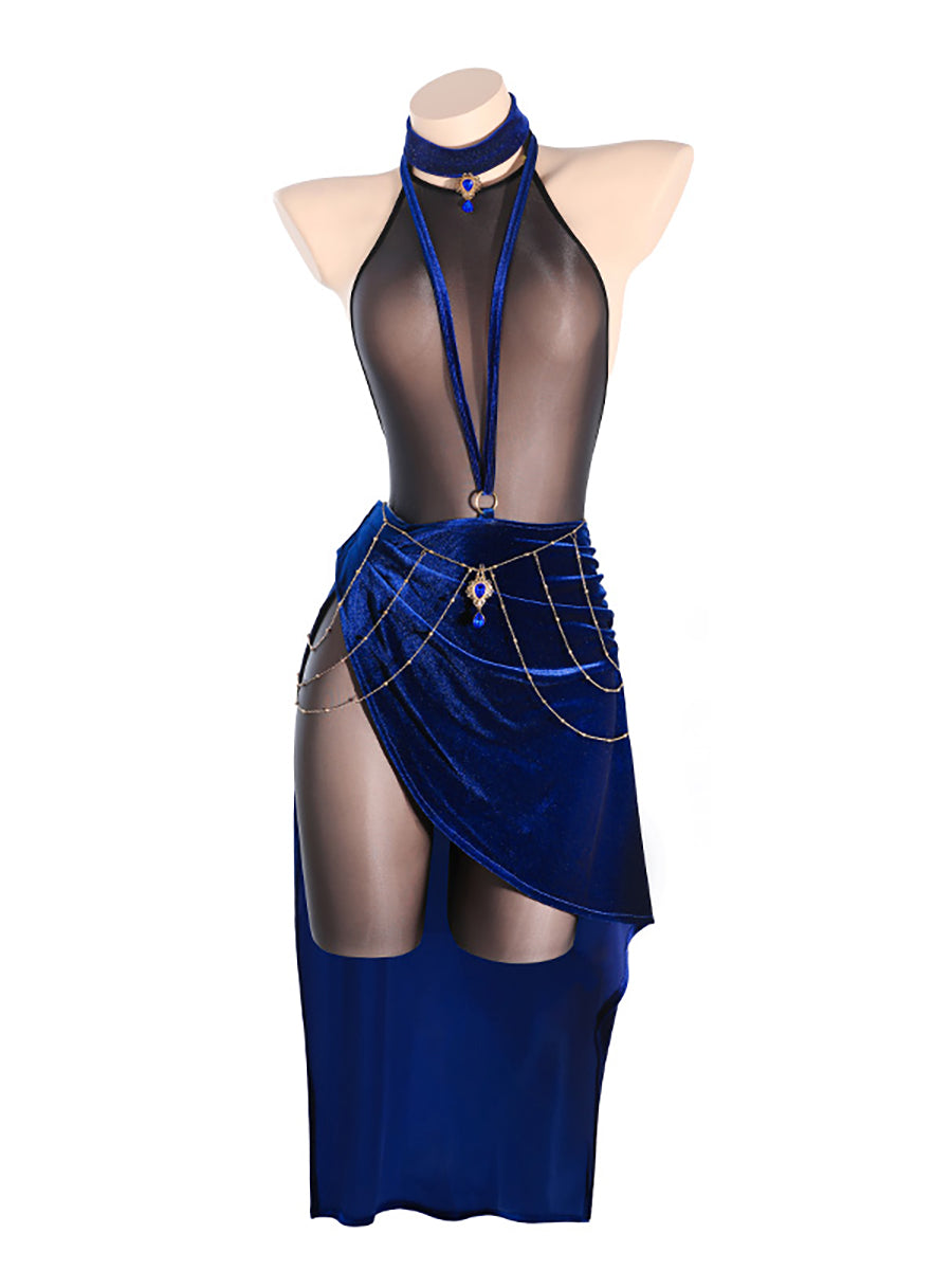 Vintage Crotchless Bodystocking w/ Velvet Skirt