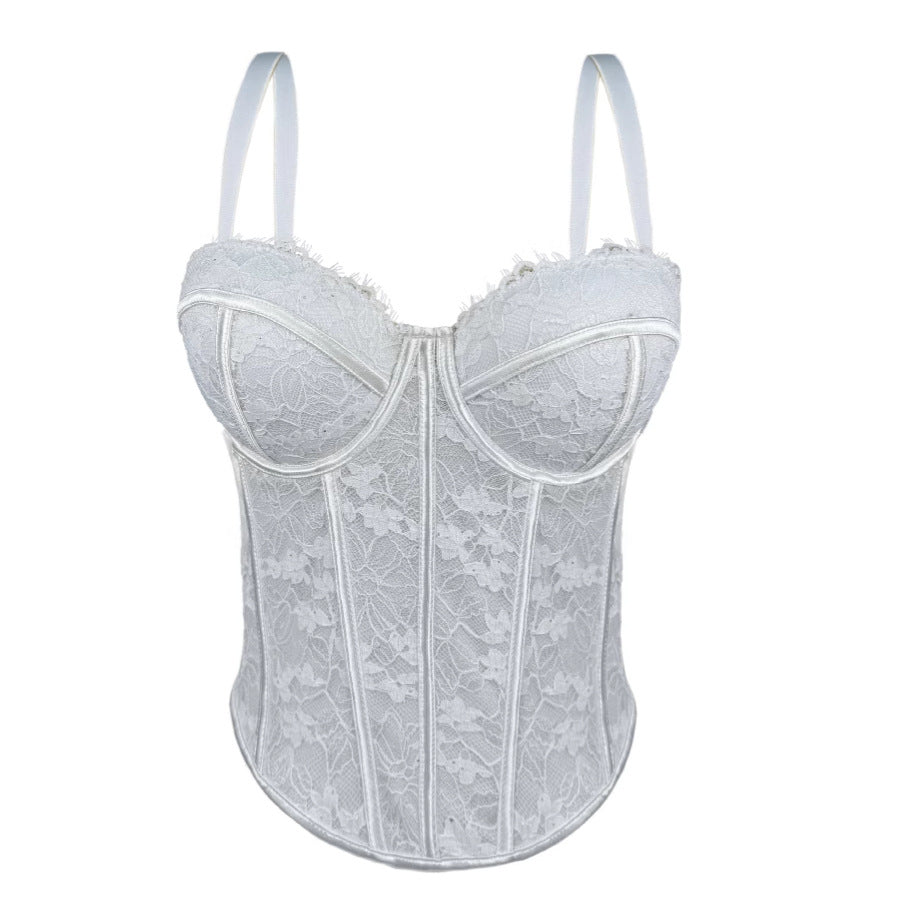 Sheer Rose Lace Bustier — Floral Corset Top