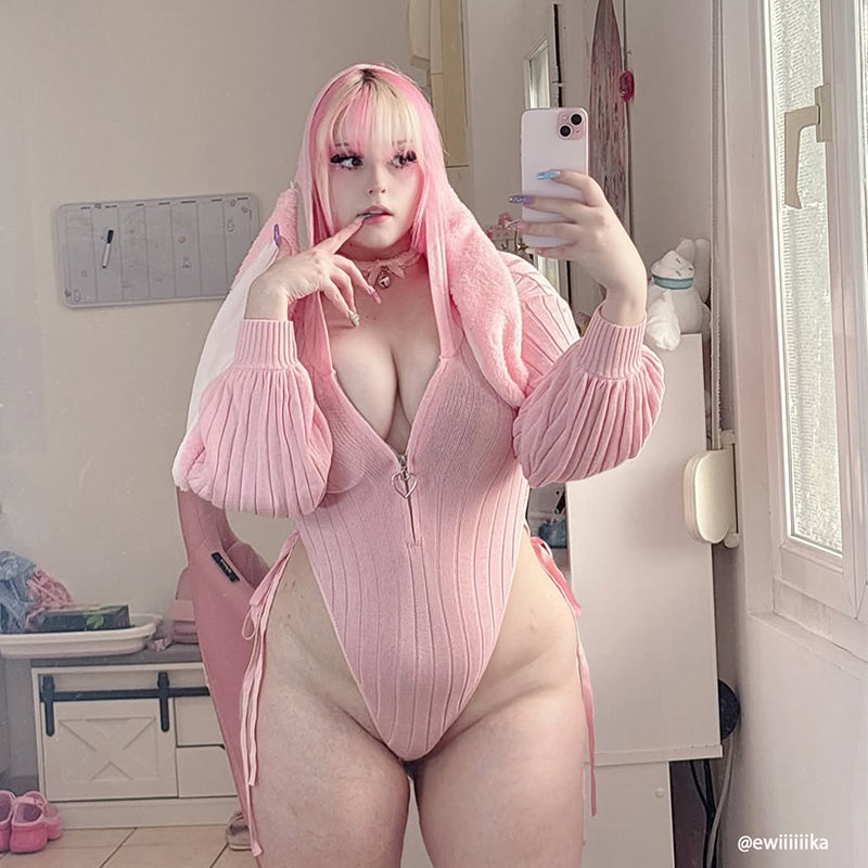 Chic Bunny Ear Hoodie Bodysuit for sale
