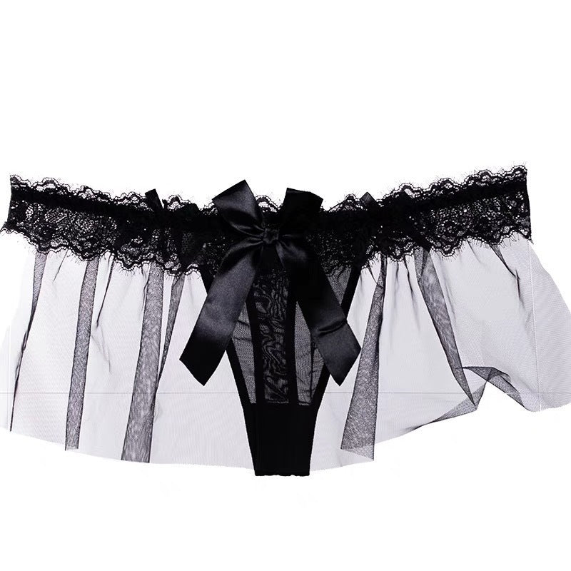Black Lace Bow Thong