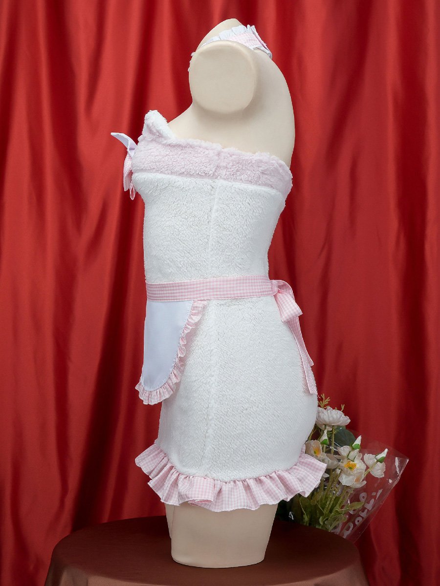 White Furry Cat Strapless Mini Dress