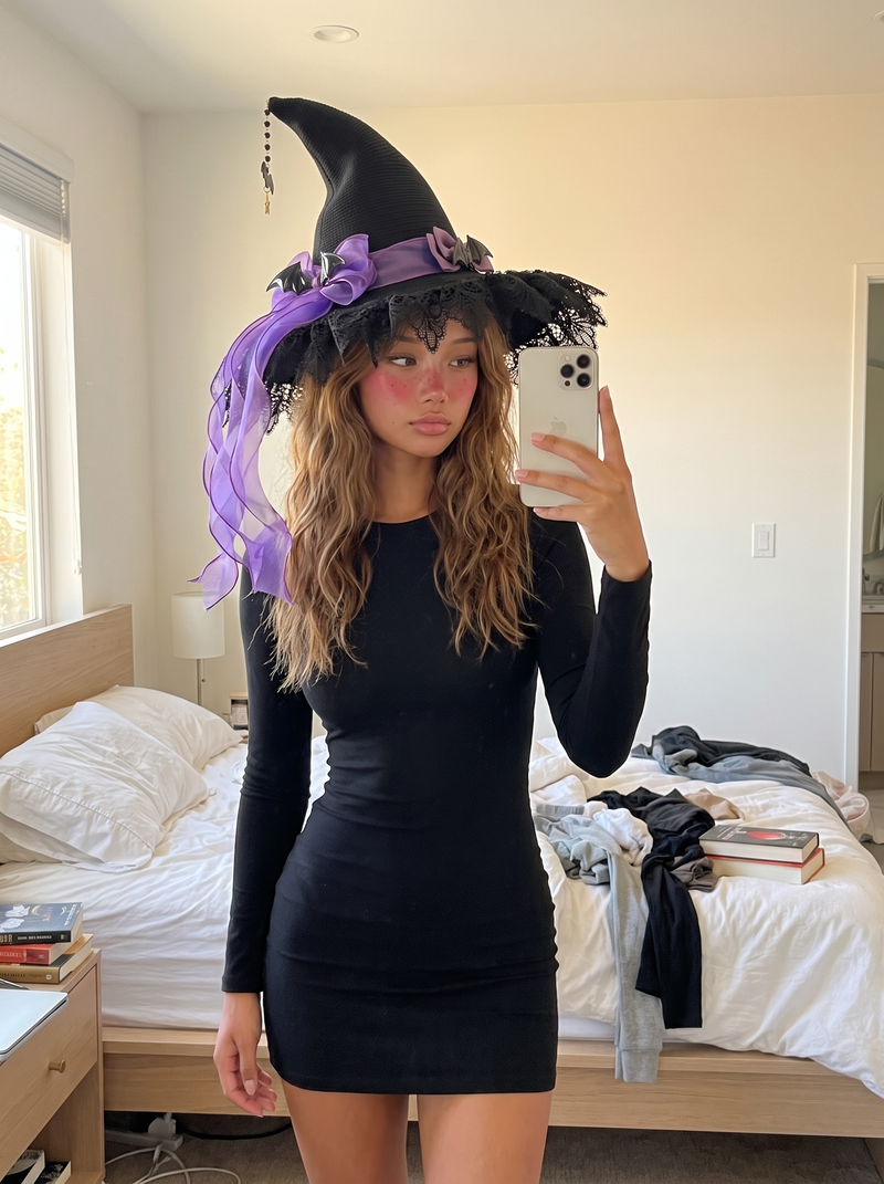Bat Bow Lace Witch Hat