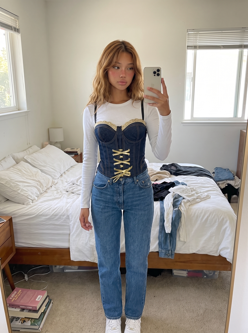 Denim Lace-Up Corset