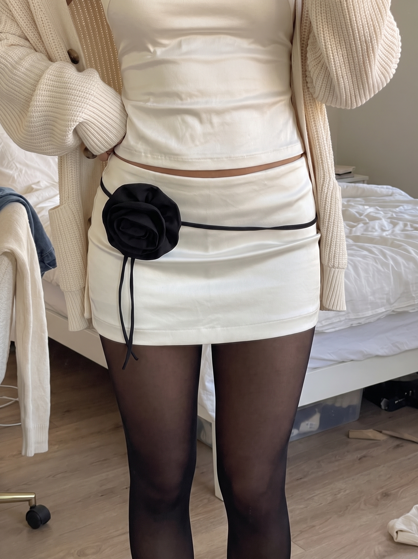 Rosette Satin Skirt Set