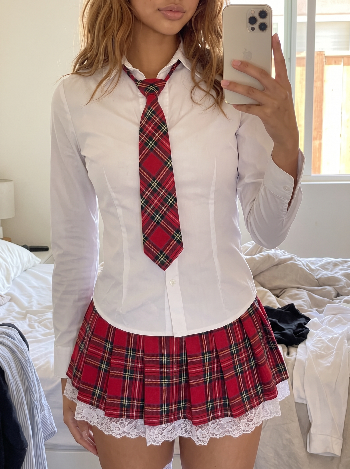 Plaid Schoolgirl Lace Set