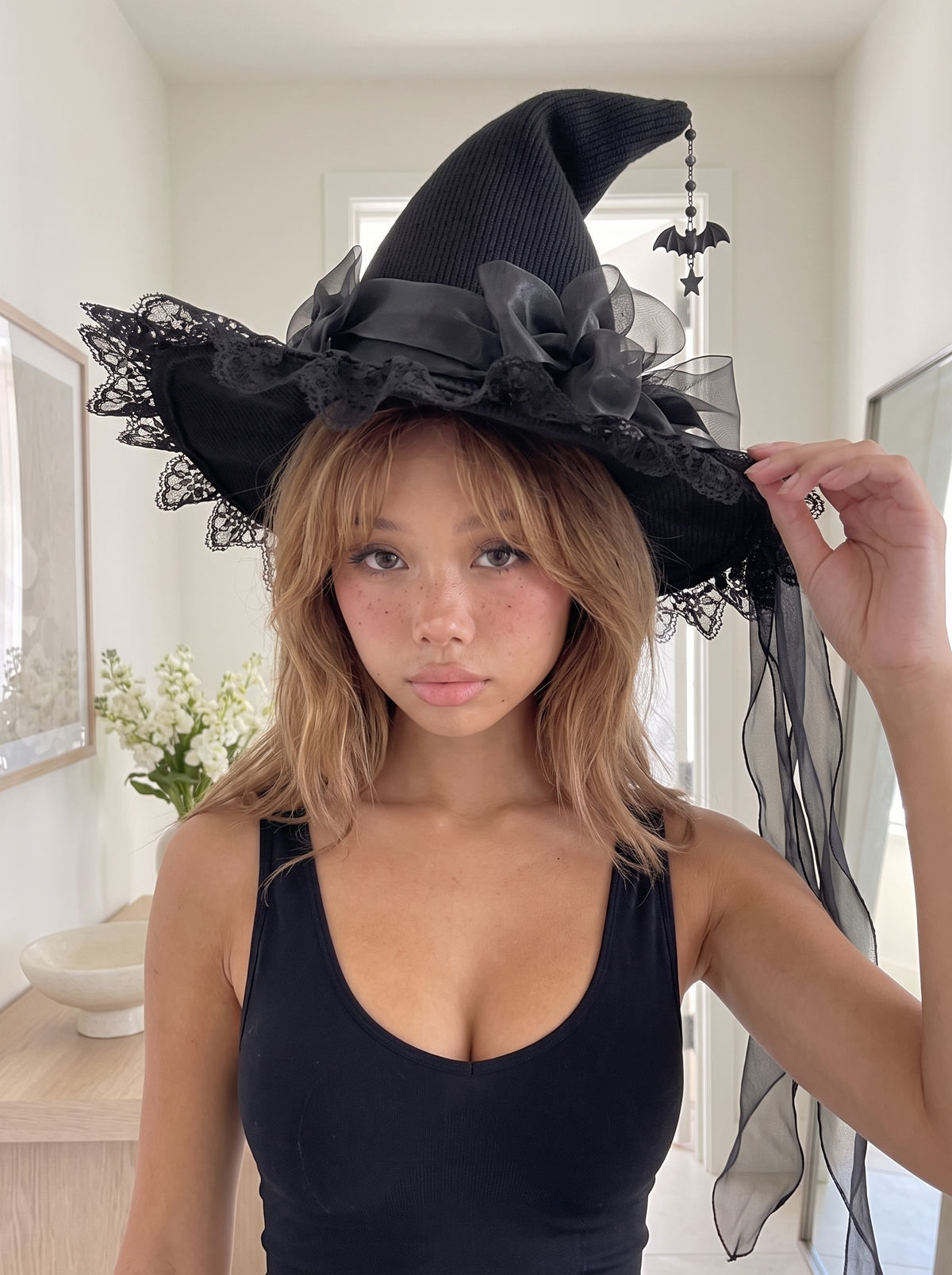 Bat Bow Lace Witch Hat
