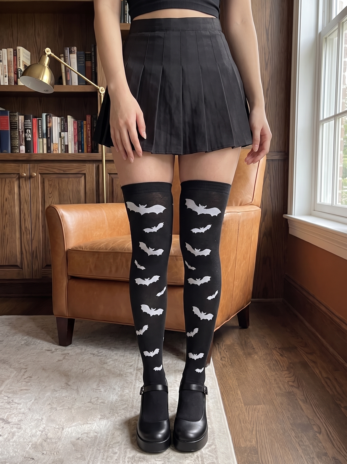 Gothic Print Over-Knee Socks