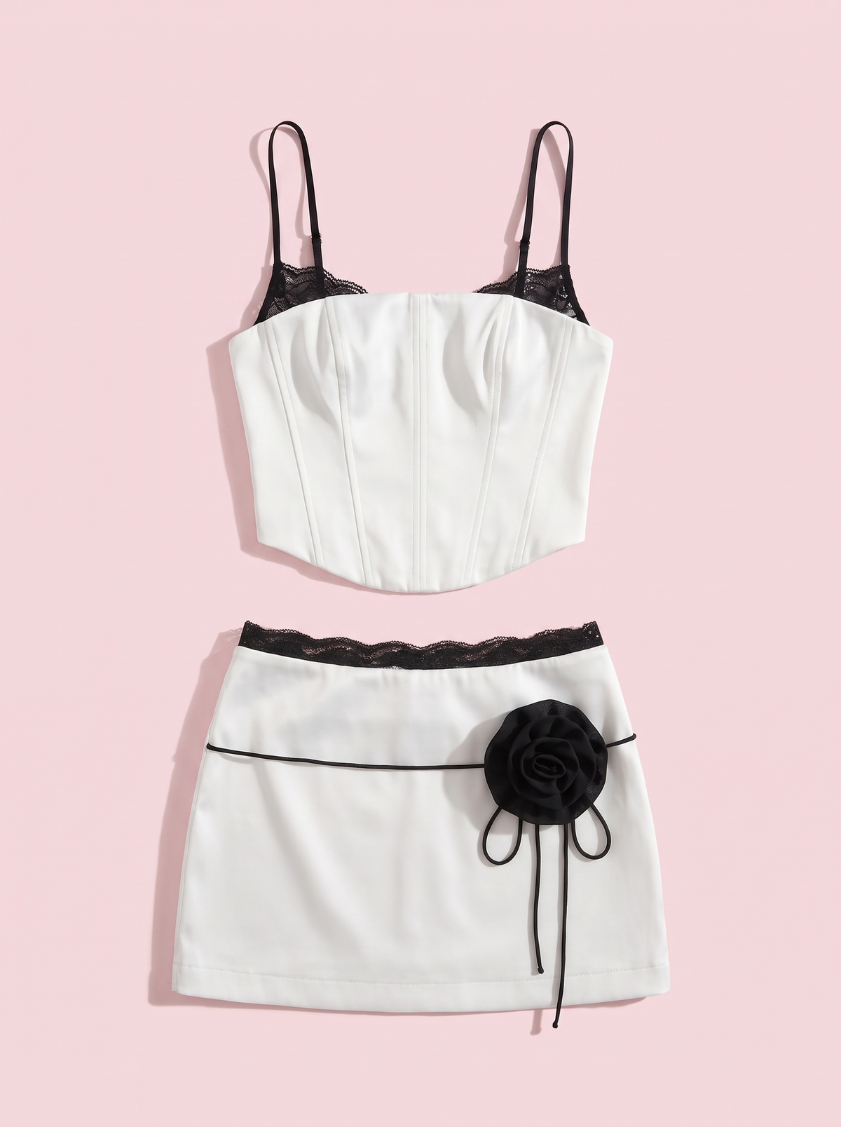 Rosette Satin Skirt Set