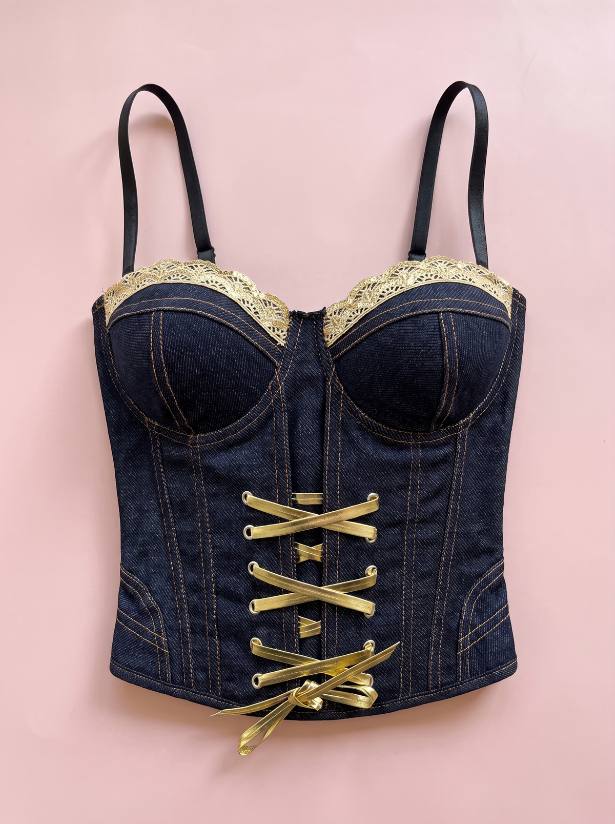Denim Lace-Up Corset