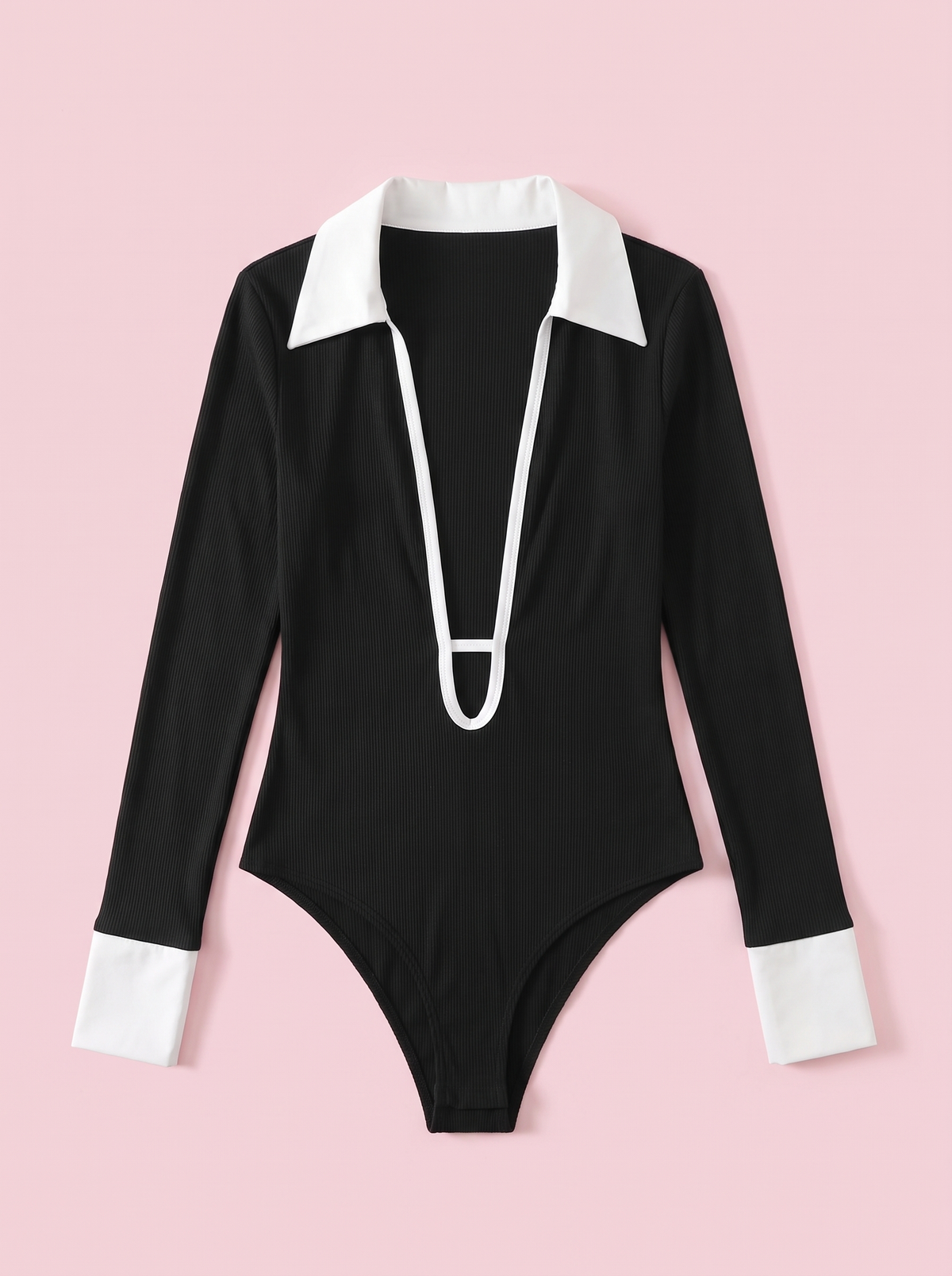 Black Collared Plunge Bodysuit