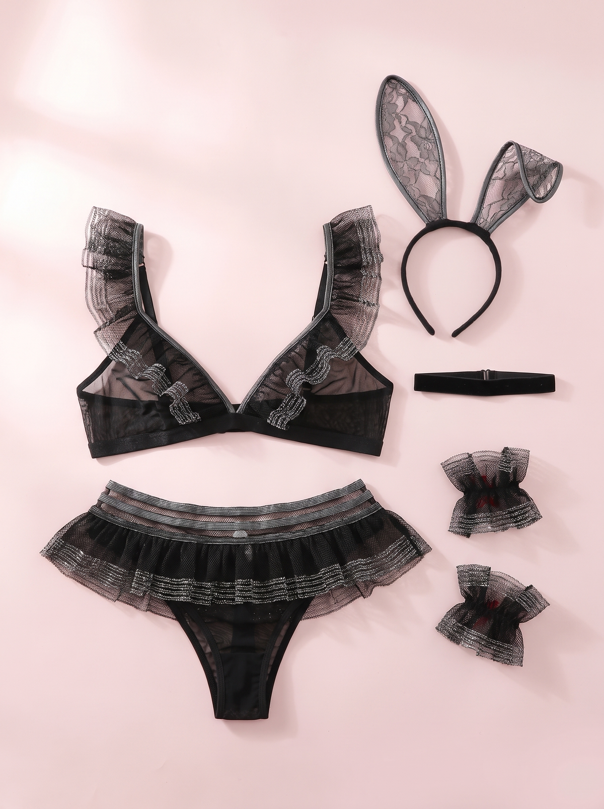 Black Mesh Bunny Lingerie Set