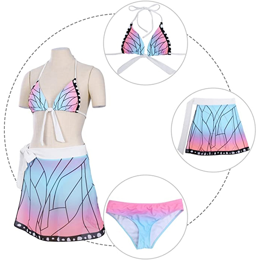 Japanese Anime Cosplay Bikini Set 3 Piece Triangle Cups Top Mini Skirt and Bottom Roleplaying Swimsuit