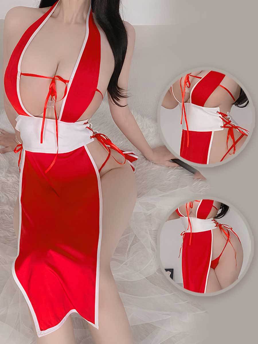 Red High Split Kimono Dress