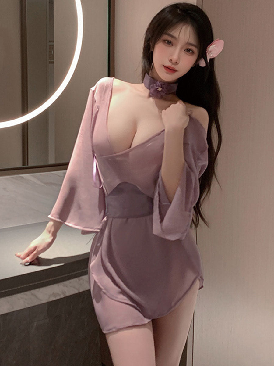 Purple Obi Kimono Lingerie Dress