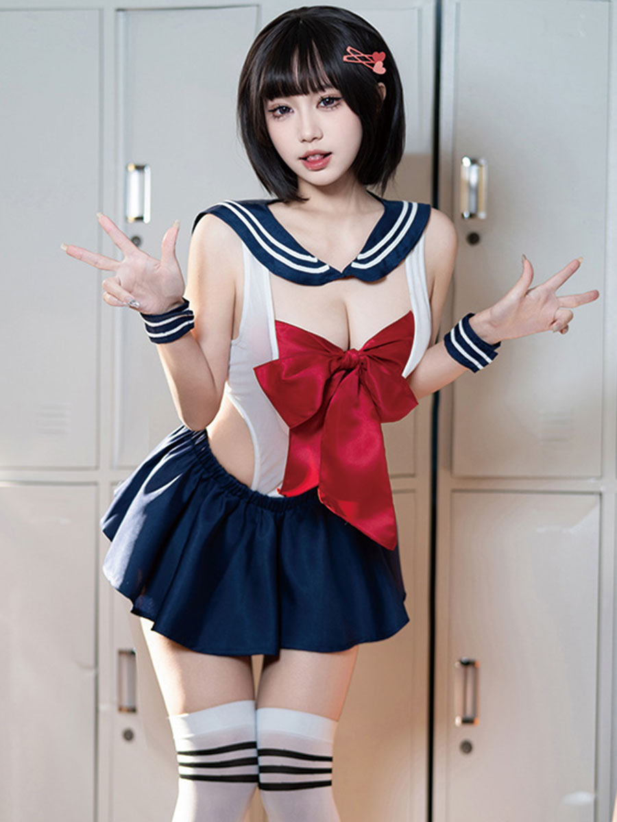 Japanese Preppy Crotchless Lingerie Set
