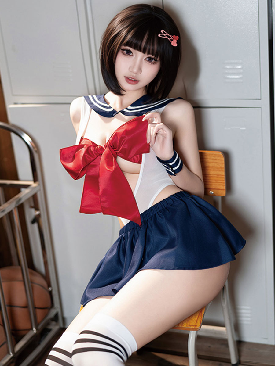 Japanese Preppy Crotchless Lingerie Set