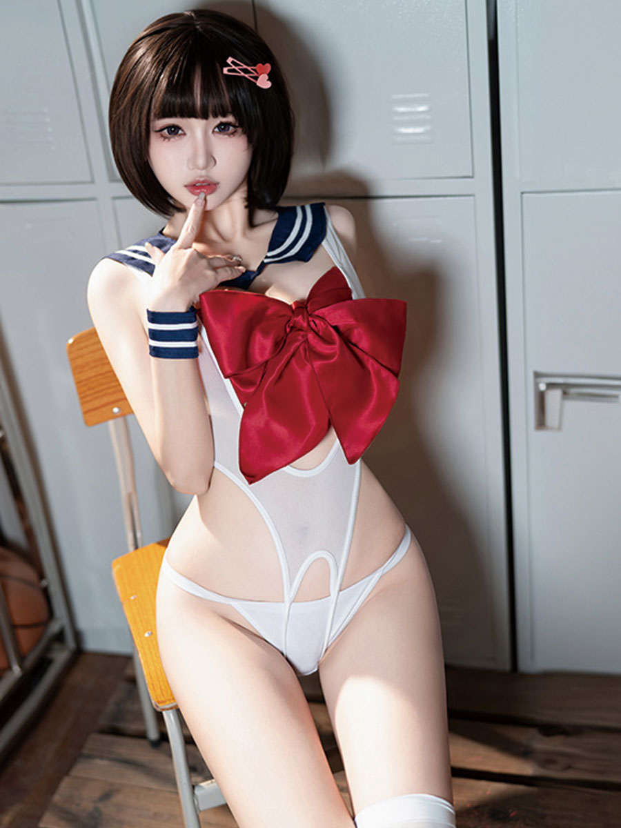 Japanese Preppy Crotchless Lingerie Set