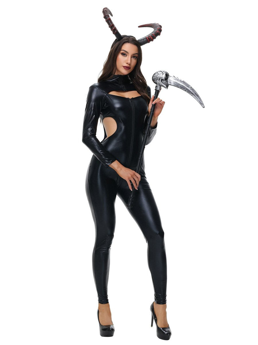 Latex Devil Outfit with Horns Headpiece