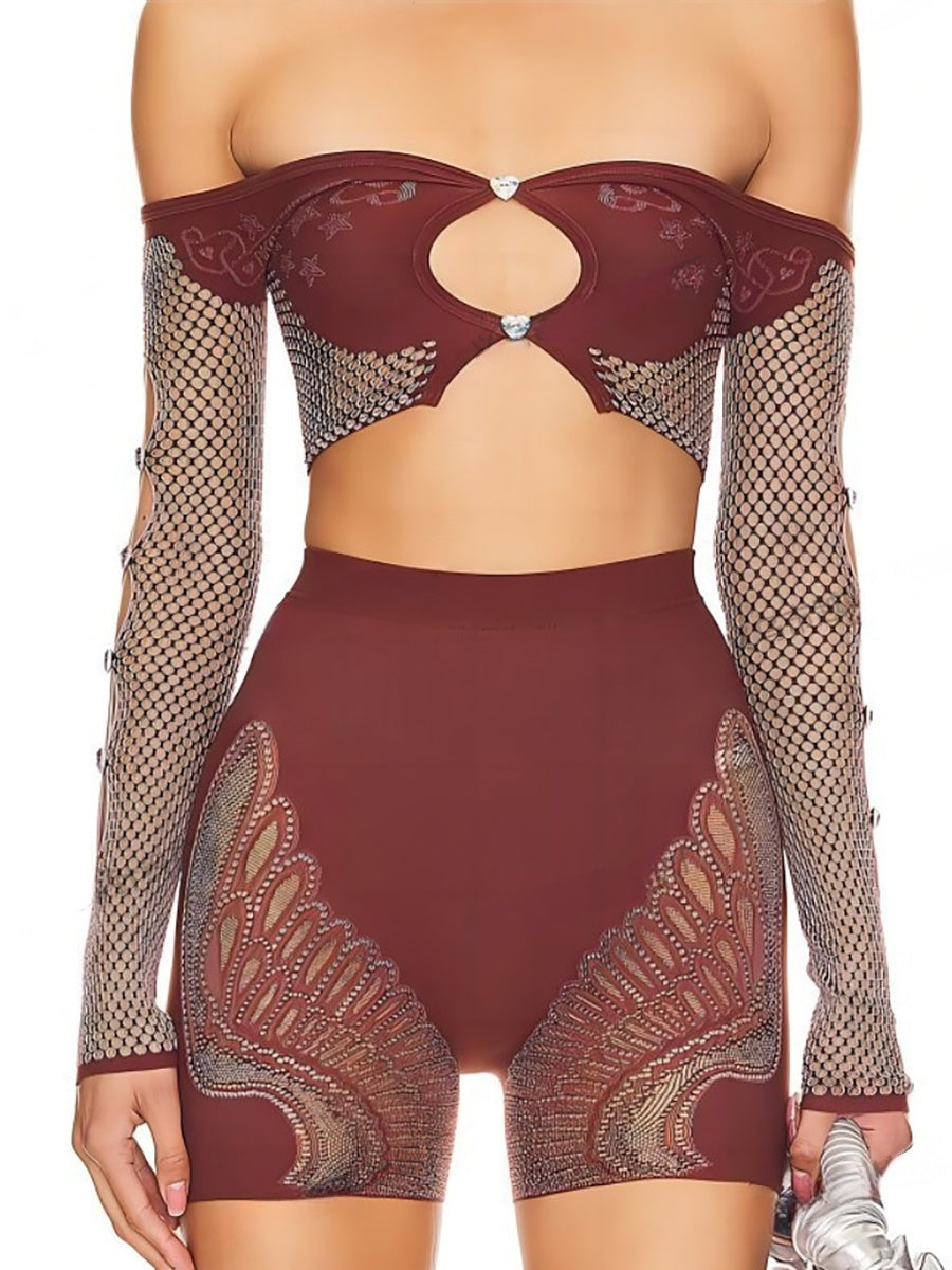 Fishnet Rhinestone Top and Shorts