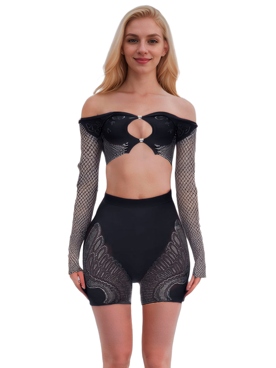 Fishnet Rhinestone Top and Shorts