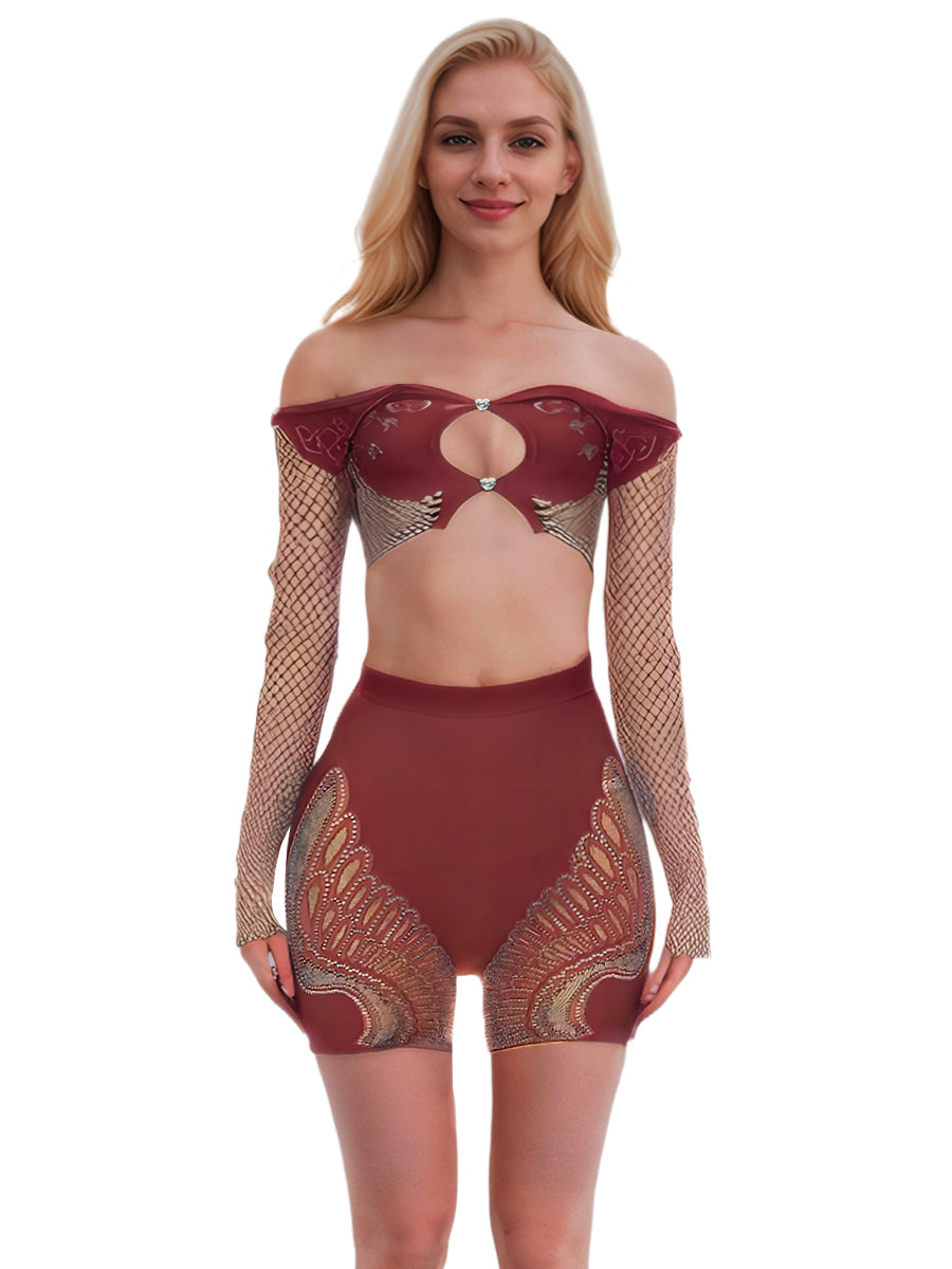 Fishnet Rhinestone Top and Shorts