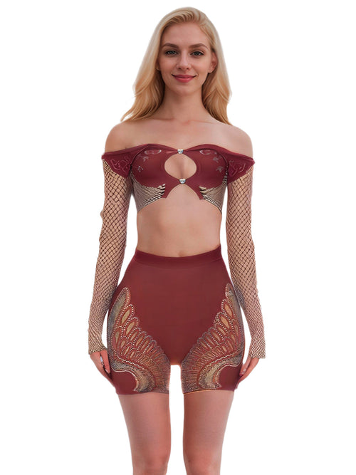 Fishnet Rhinestone Top and Shorts