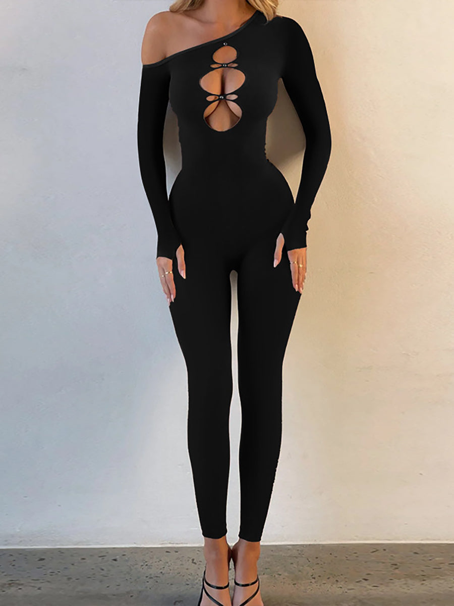 Cutout One Shoulder Full Bodystocking