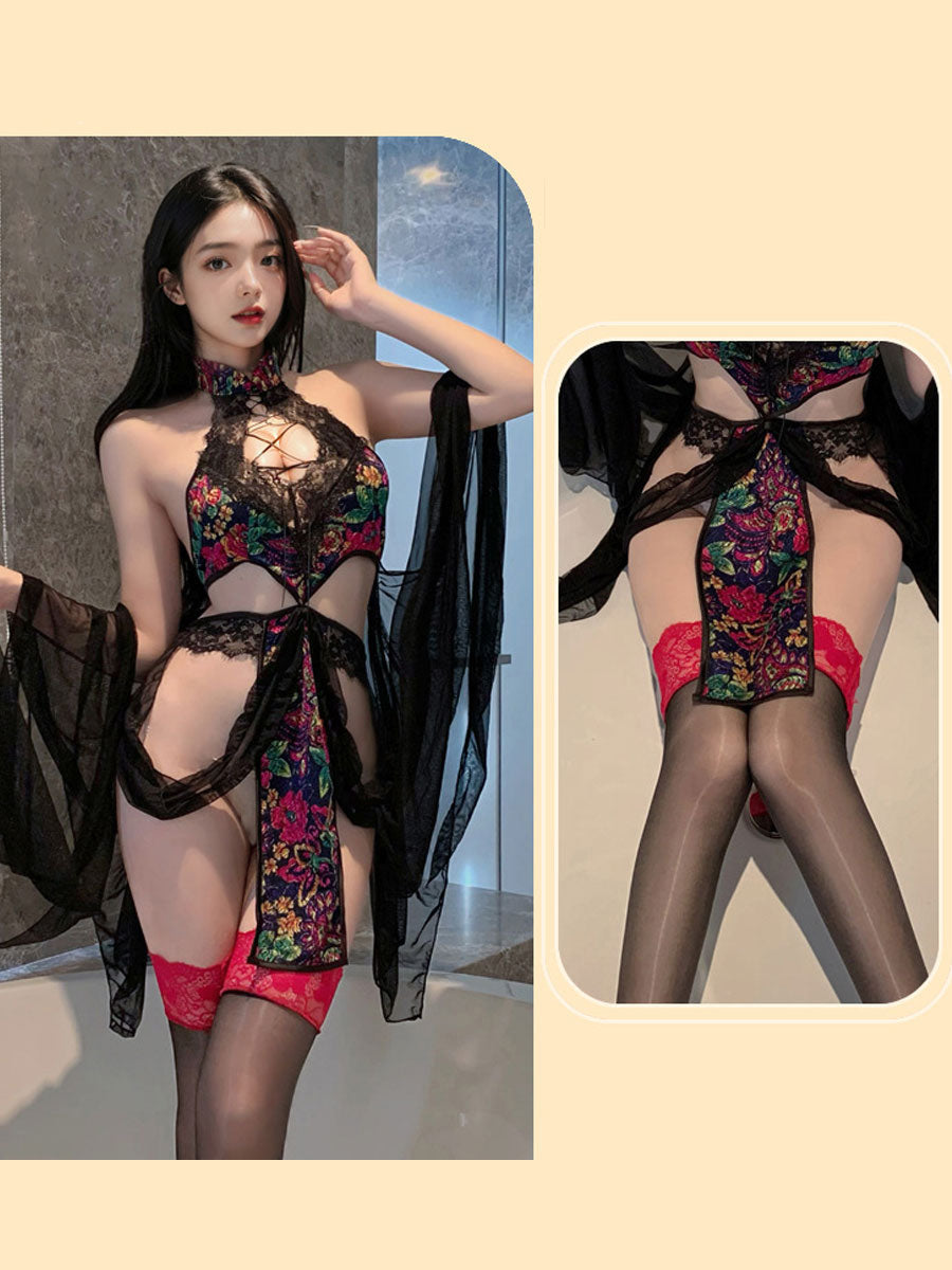 Floral Cutout Cheongsam Dress