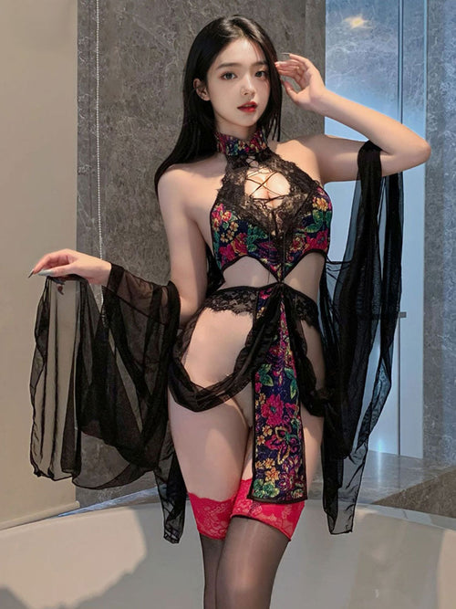 Floral Cutout Cheongsam Dress