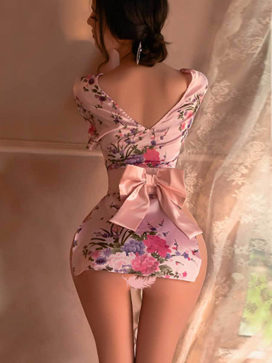 Sexy Floral Japanese Short Robe