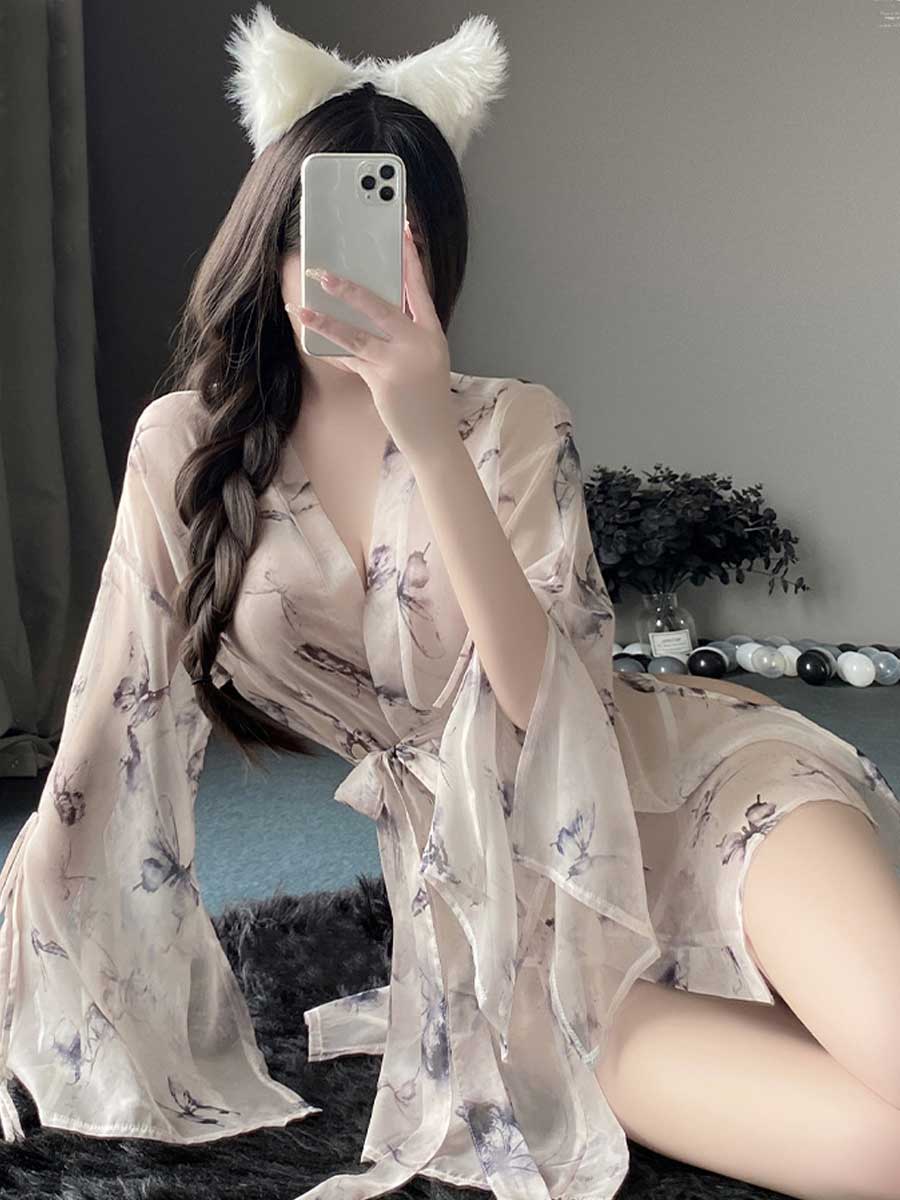 Butterfly Print Kimono Style Robe